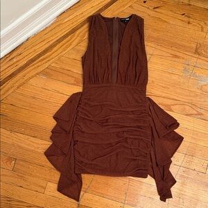 Fashion Nova Asymmetrical Brown Dress